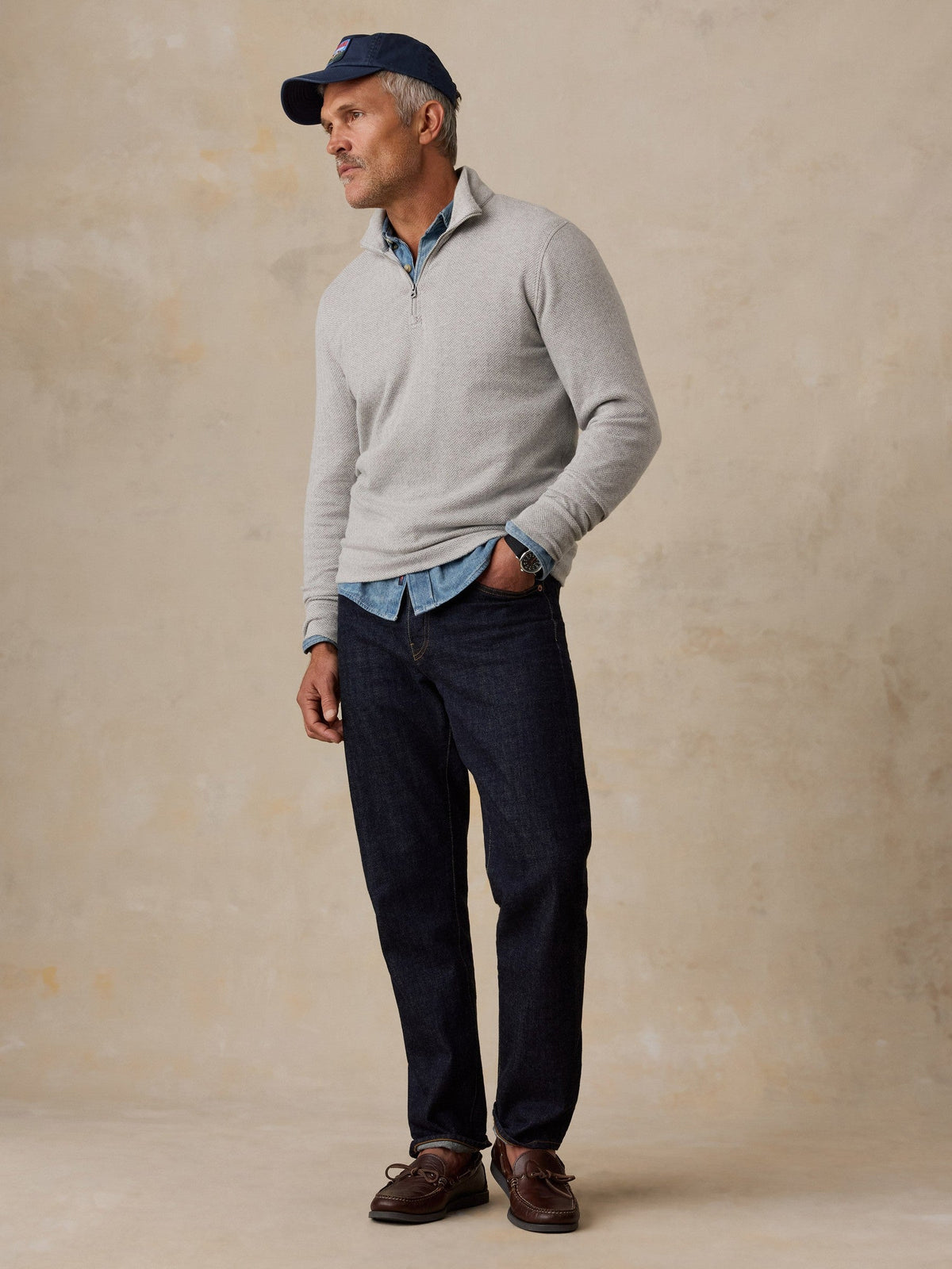 Legend Sweater Quarter Zip - Grey Plains Herringbone