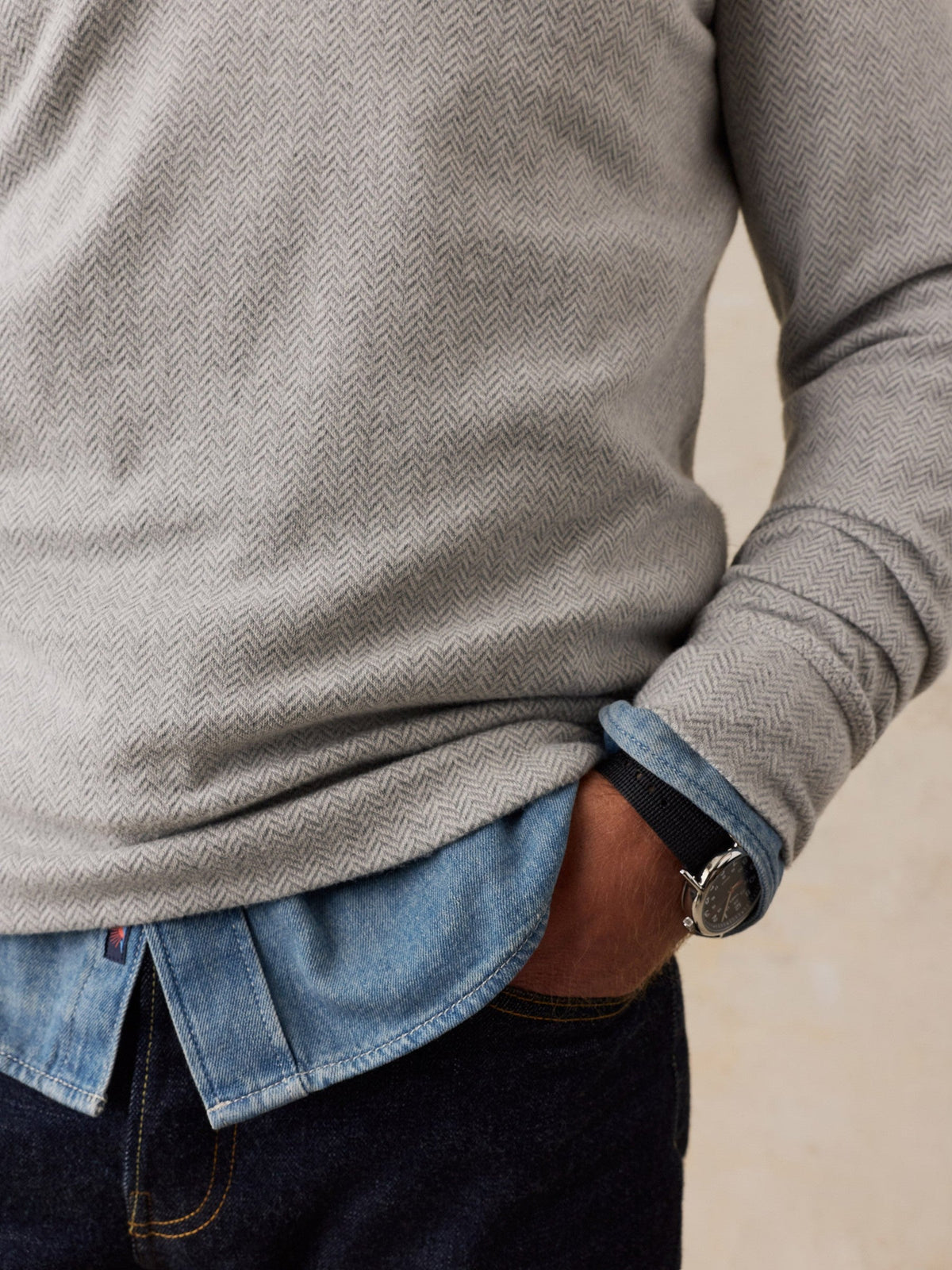 Legend Sweater Quarter Zip - Grey Plains Herringbone
