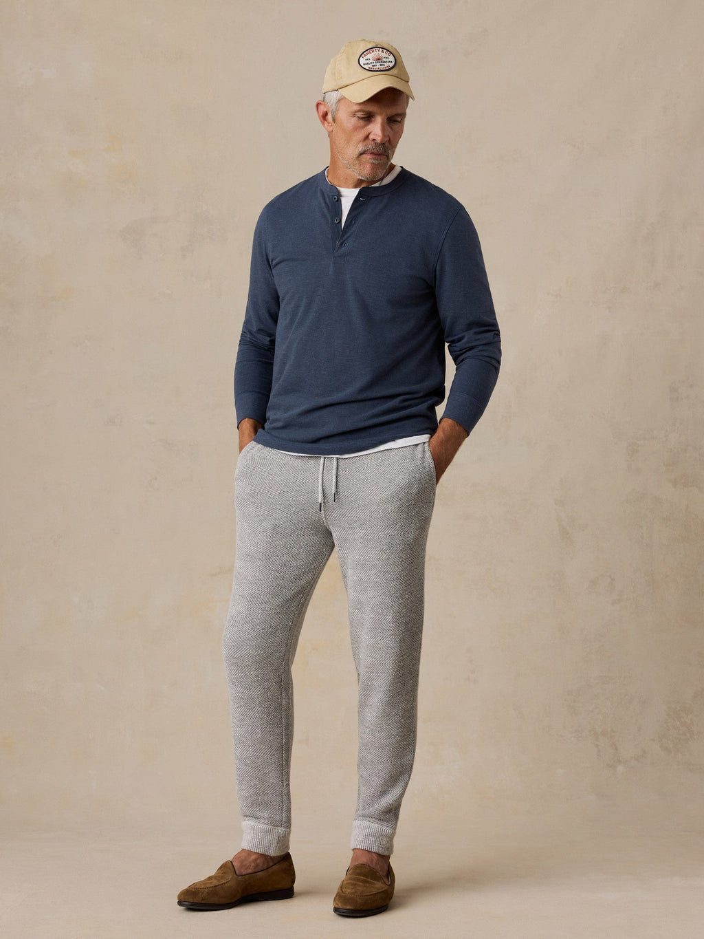 Long-Sleeve Waffle Henley - Blue Nights
