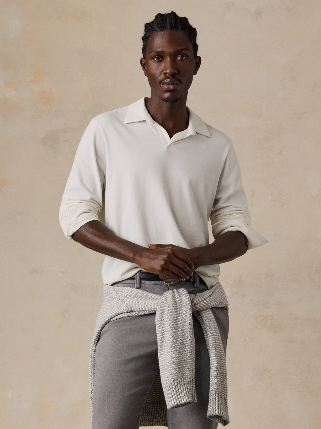 Long-Sleeve Pima Polo - White Wall