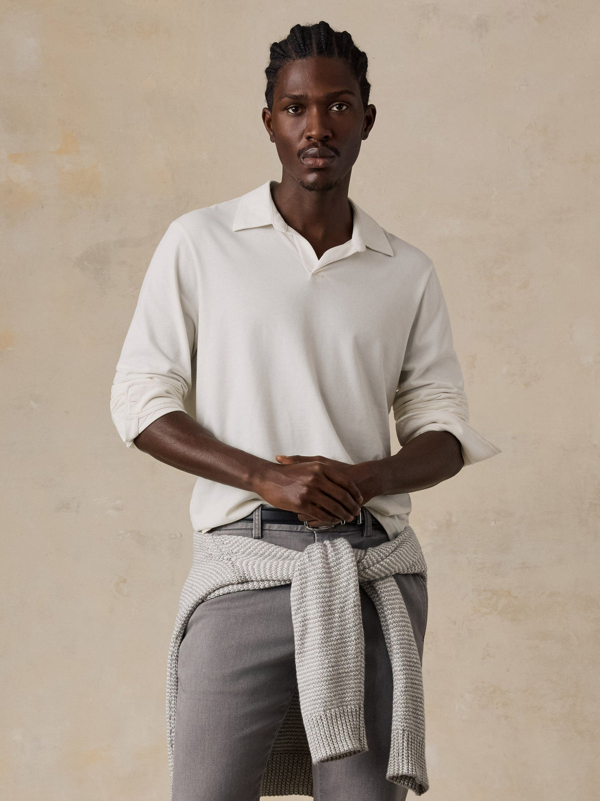 Long-Sleeve Pima Polo - White Wall