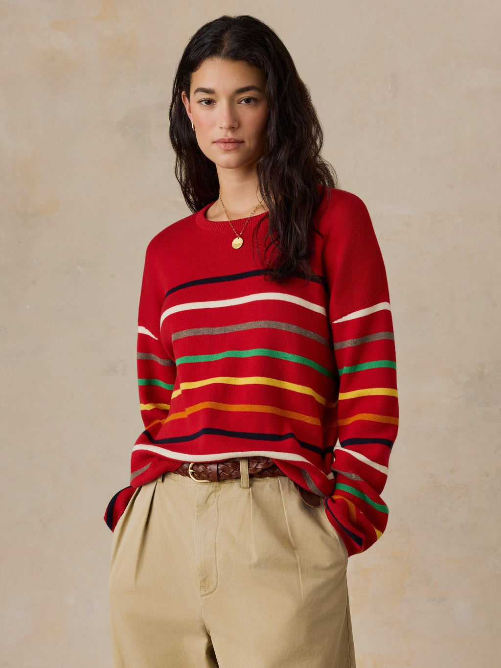 Cotton Cashmere Crew - Salsa Multi Stripe