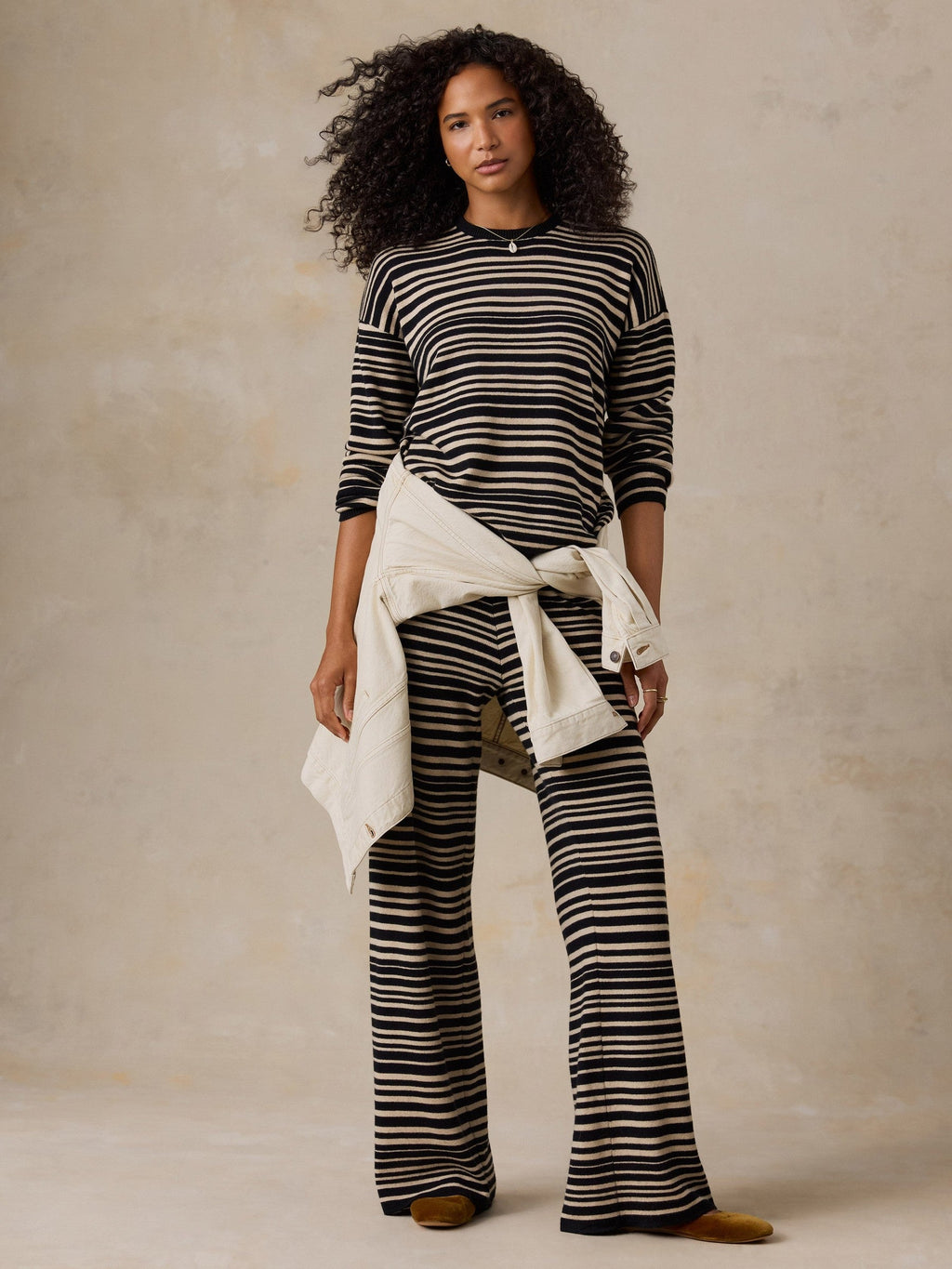 Cotton Cashmere Crew - Coastal Coal Stripe