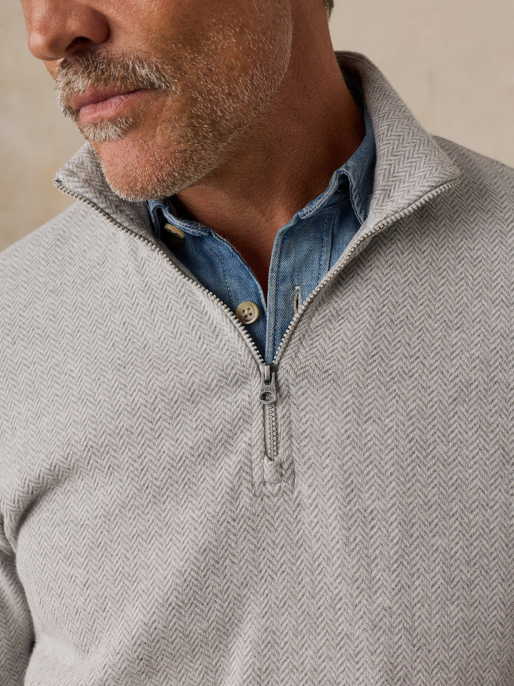 Legend Sweater Quarter Zip - Grey Plains Herringbone