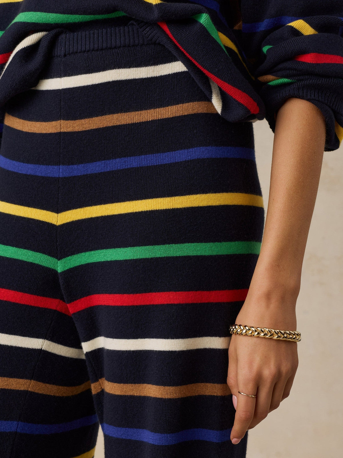 Cotton Cashmere Sweater Pant - Navy Multi Stripe