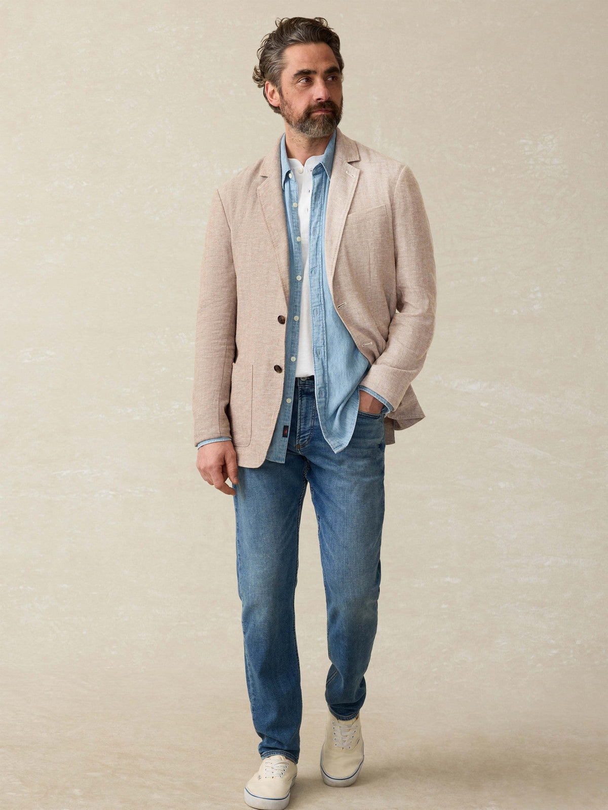 Movement Linen Blazer - Wolf Sands Herringbone