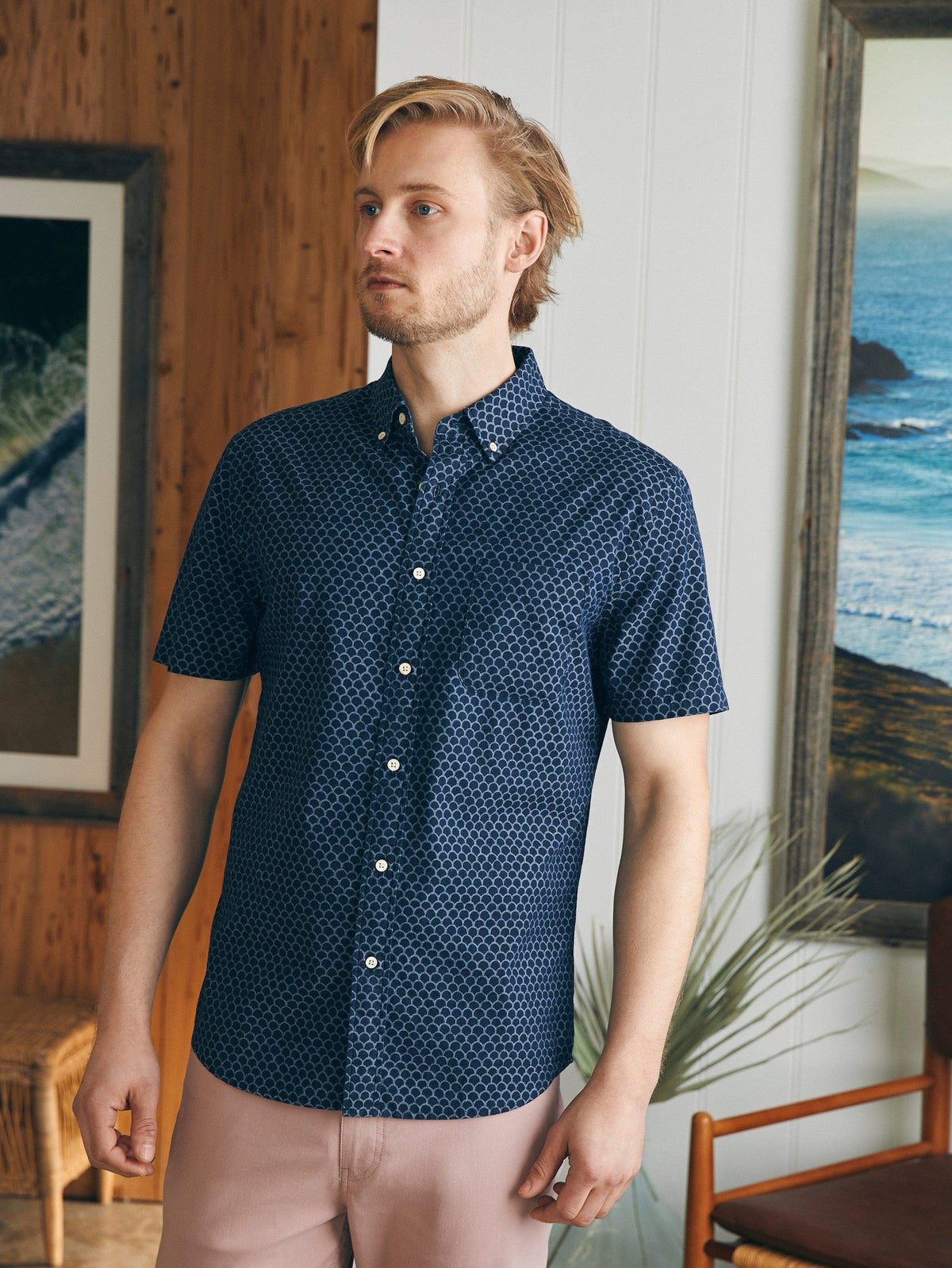 Short-Sleeve Stretch Playa Shirt - Midnight Fish Scale