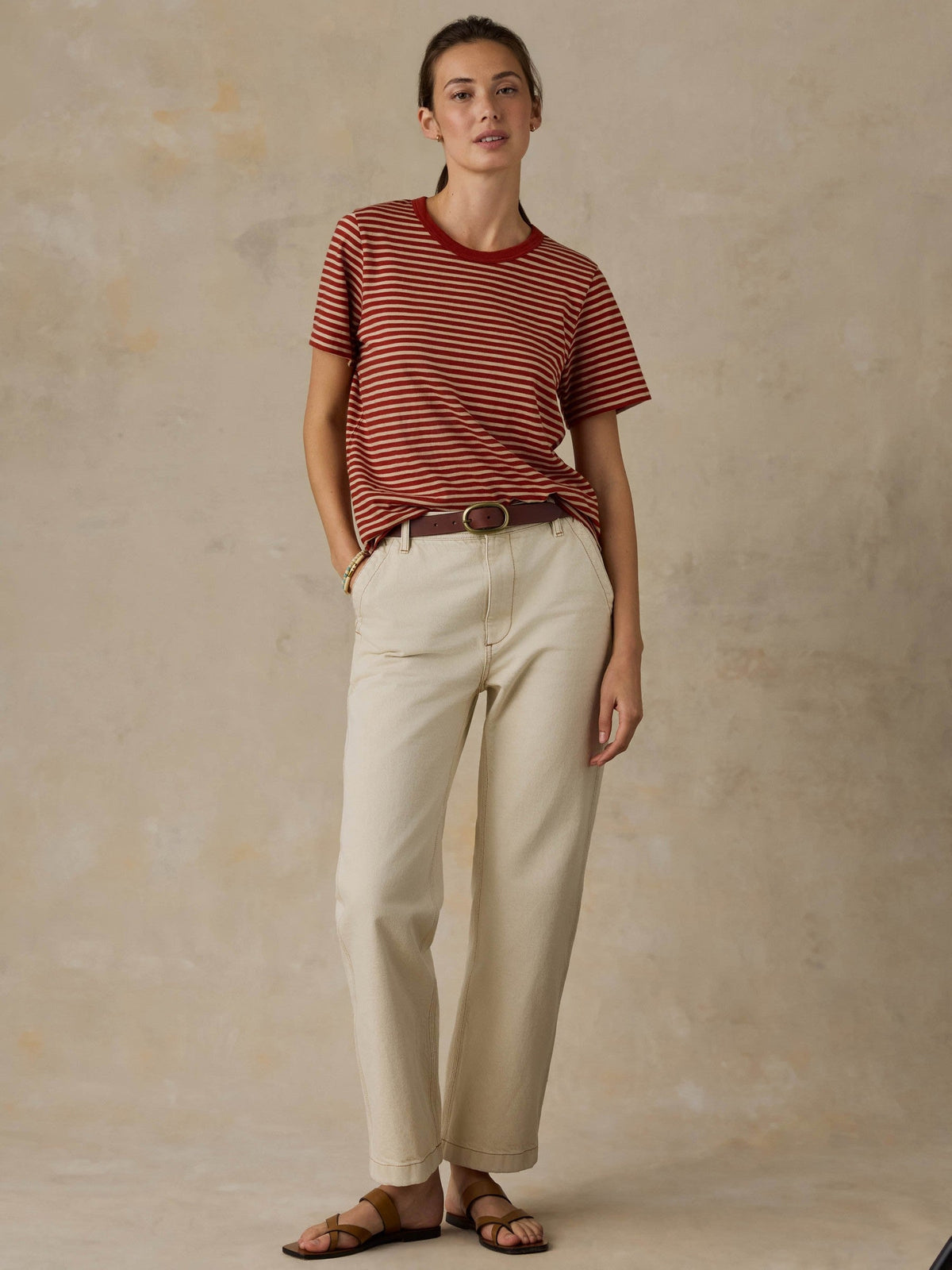 Sunwashed Regenerative Tee - Red Ochre Mini Stripe