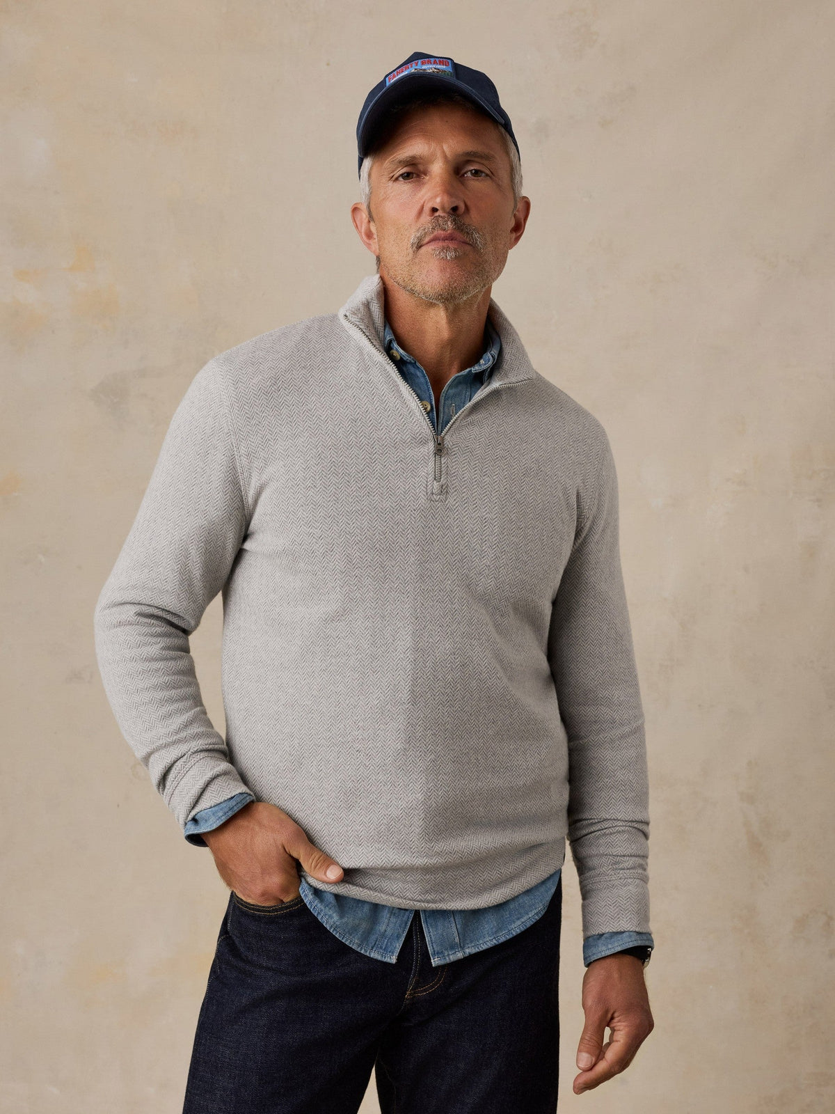 Legend Sweater Quarter Zip - Grey Plains Herringbone