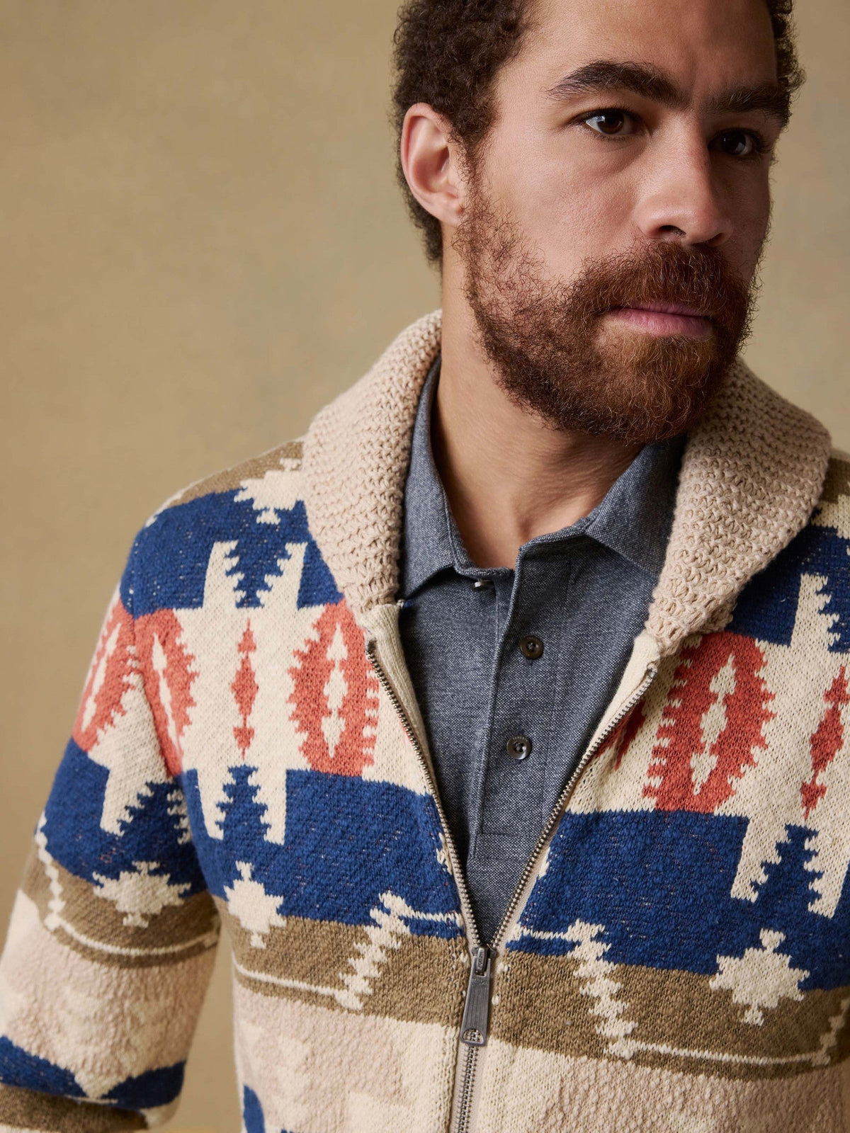 Thunder Voice Eagle Cardigan - Sand Four Eagles