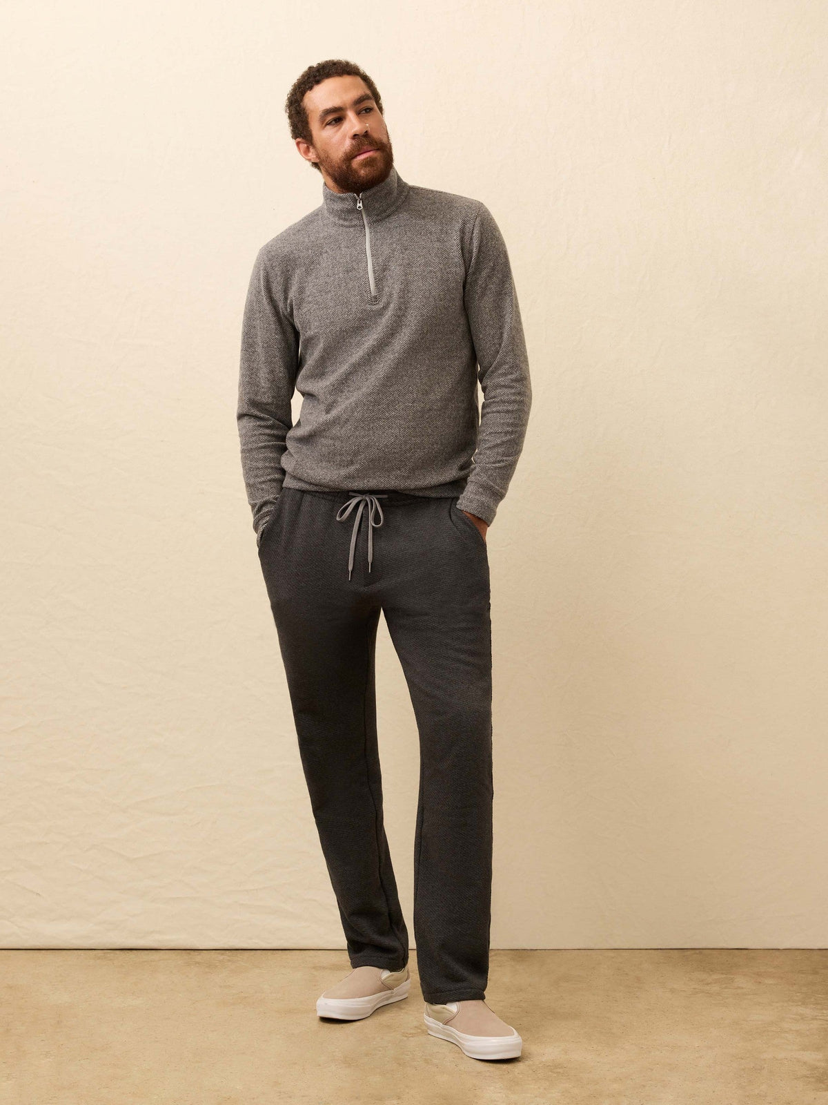 Legend Sweater Quarter Zip - Alpine Grey Herringbone