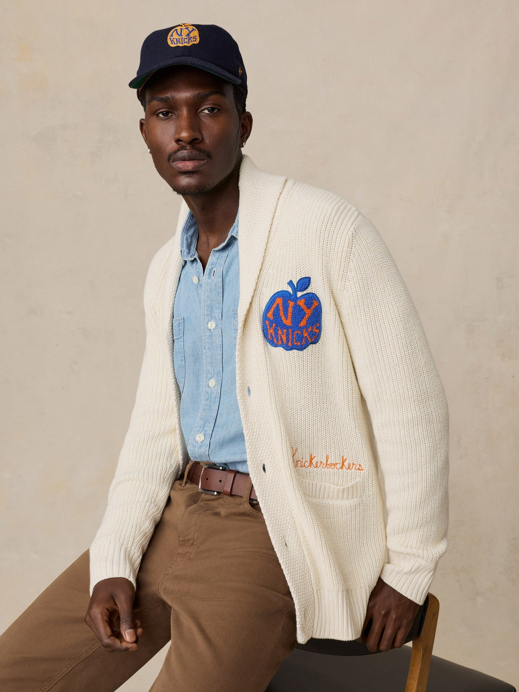 NY Knicks Marled Cotton Cardigan - Ivory