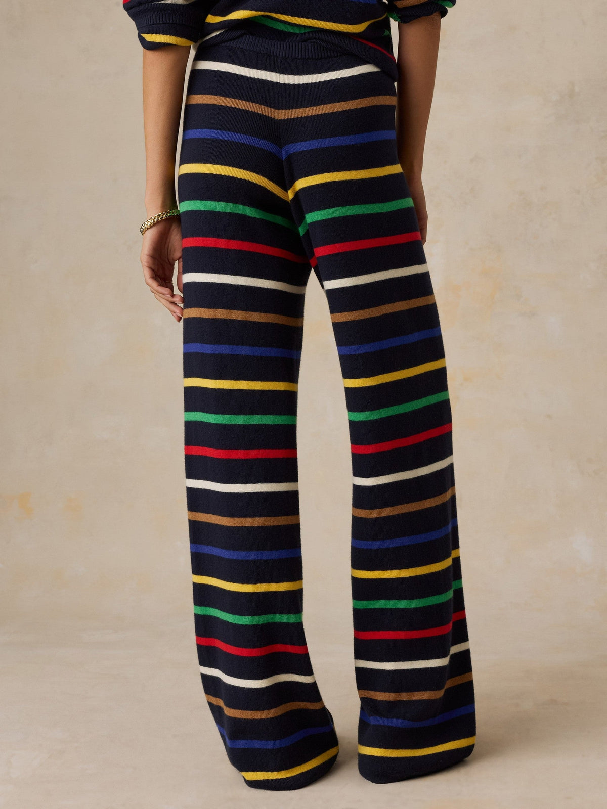 Cotton Cashmere Sweater Pant - Navy Multi Stripe