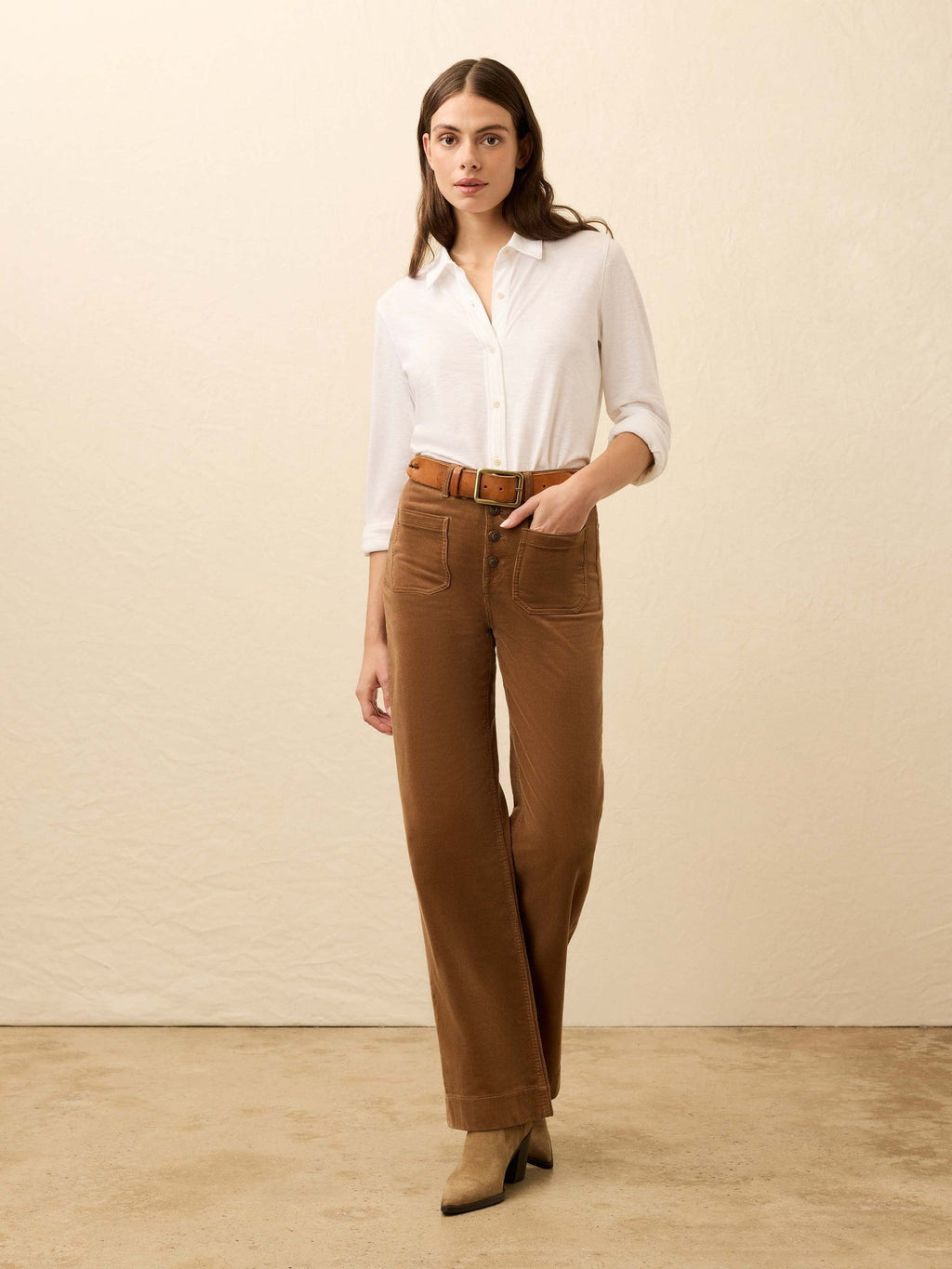 Stretch Terry Cord Patch Pocket Pant - Cord Brown