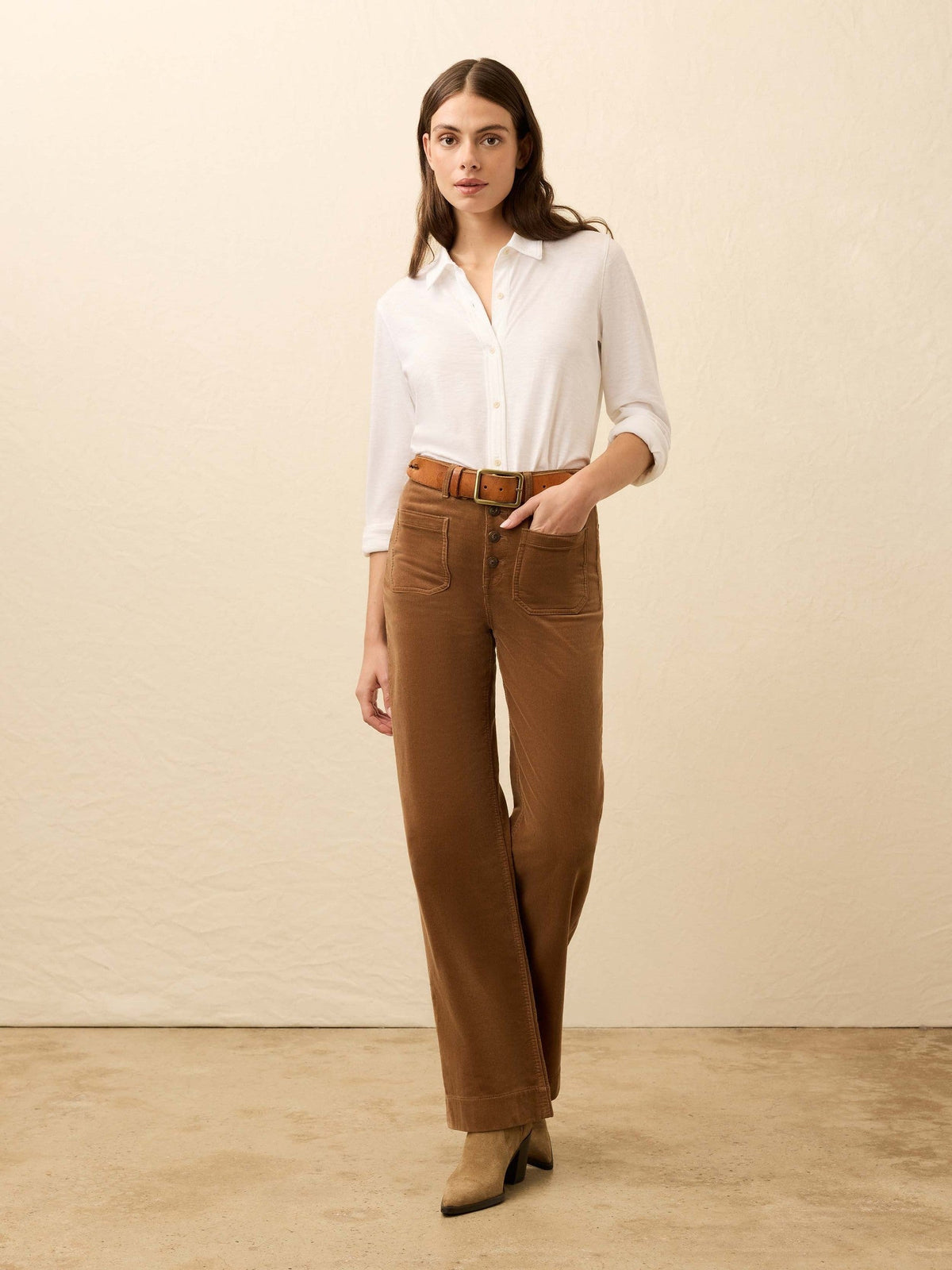 Stretch Terry Cord Patch Pocket Pant - Cord Brown