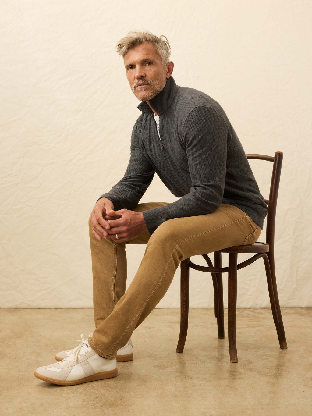 Textured Knit Quarter Zip - Mountain Coal