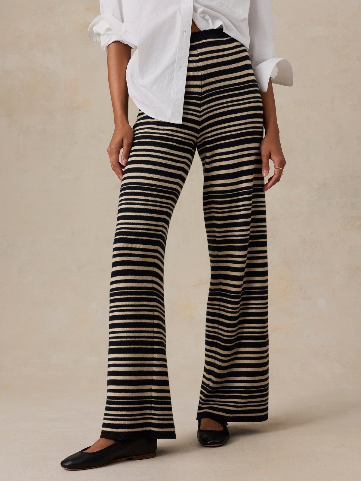 Cotton Cashmere Sweater Pant - Coastal Coal Stripe