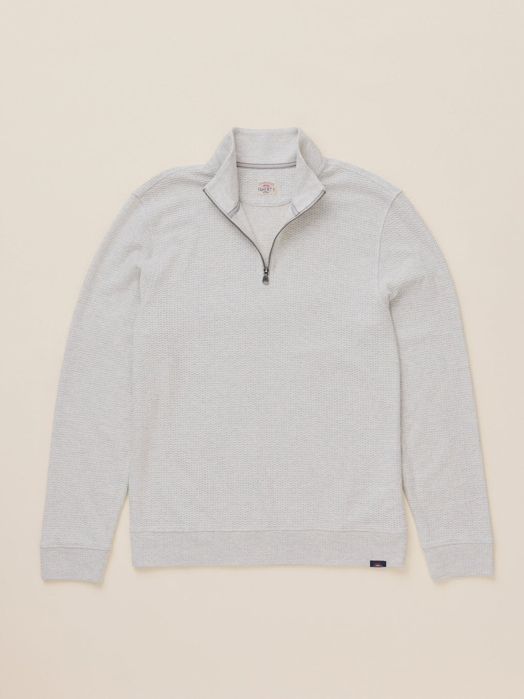 Textured Knit Quarter Zip - Snow Grey Heather