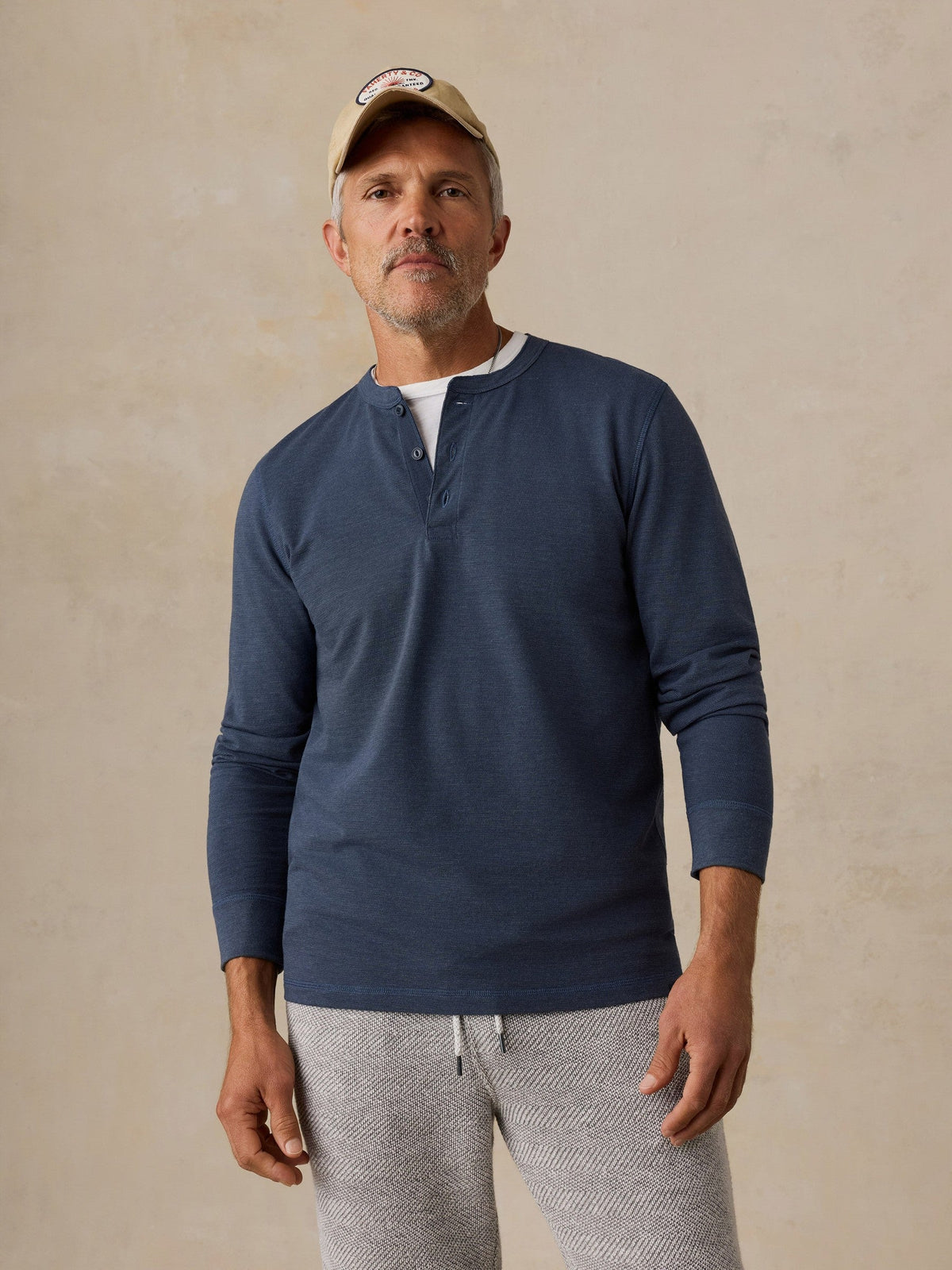 Long-Sleeve Waffle Henley - Blue Nights