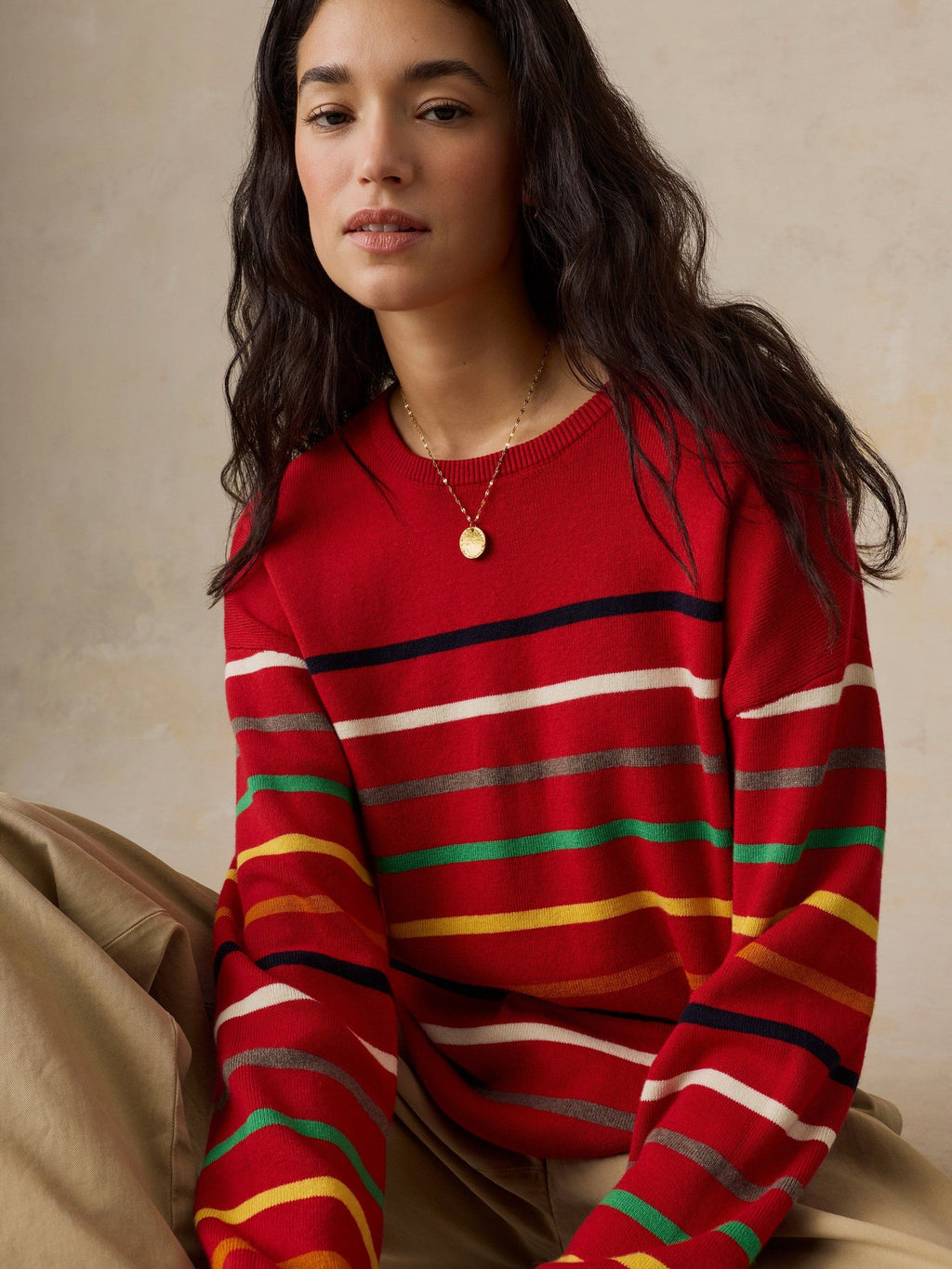 Cotton Cashmere Crew - Salsa Multi Stripe