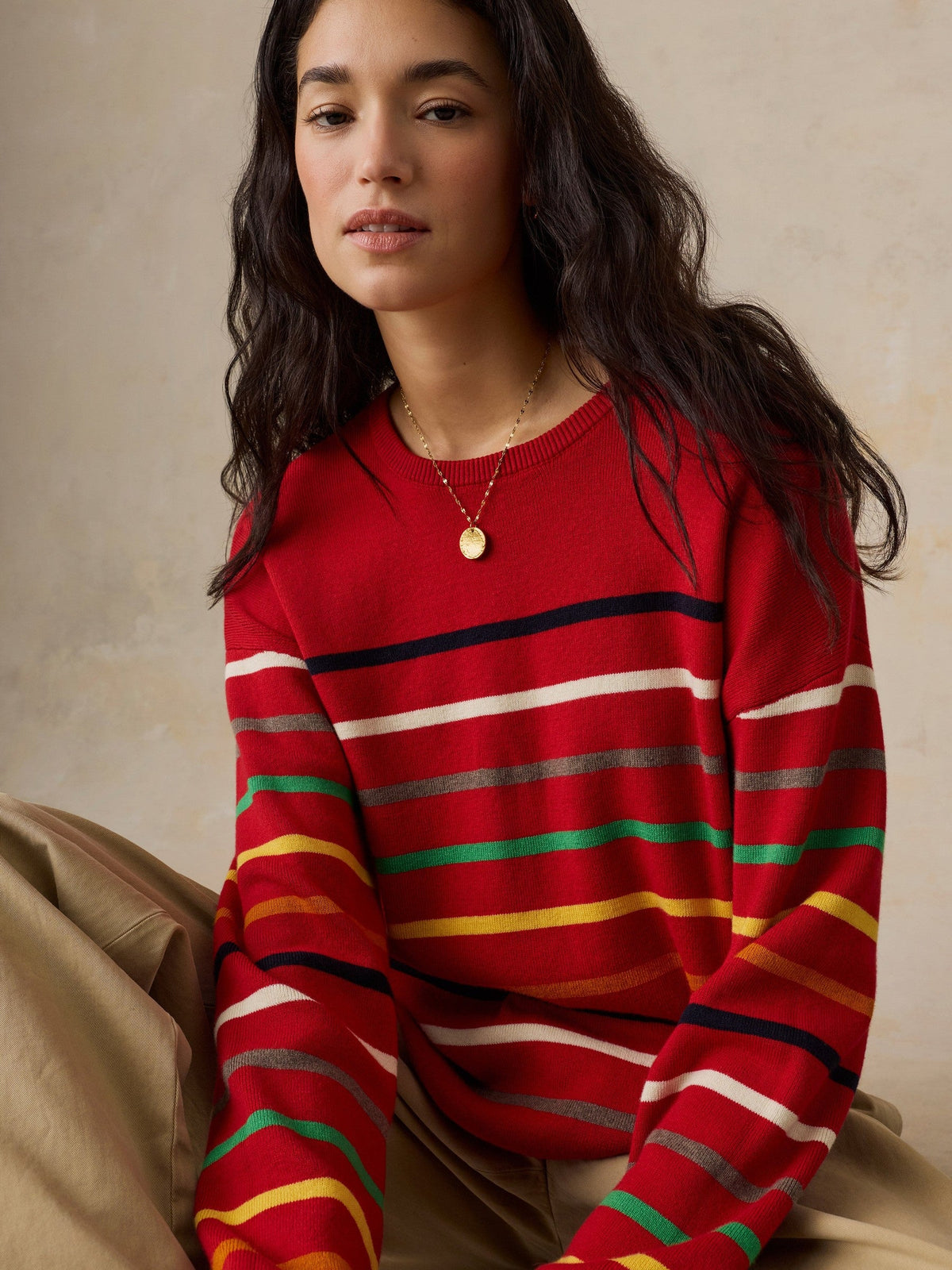 Cotton Cashmere Crew - Salsa Multi Stripe