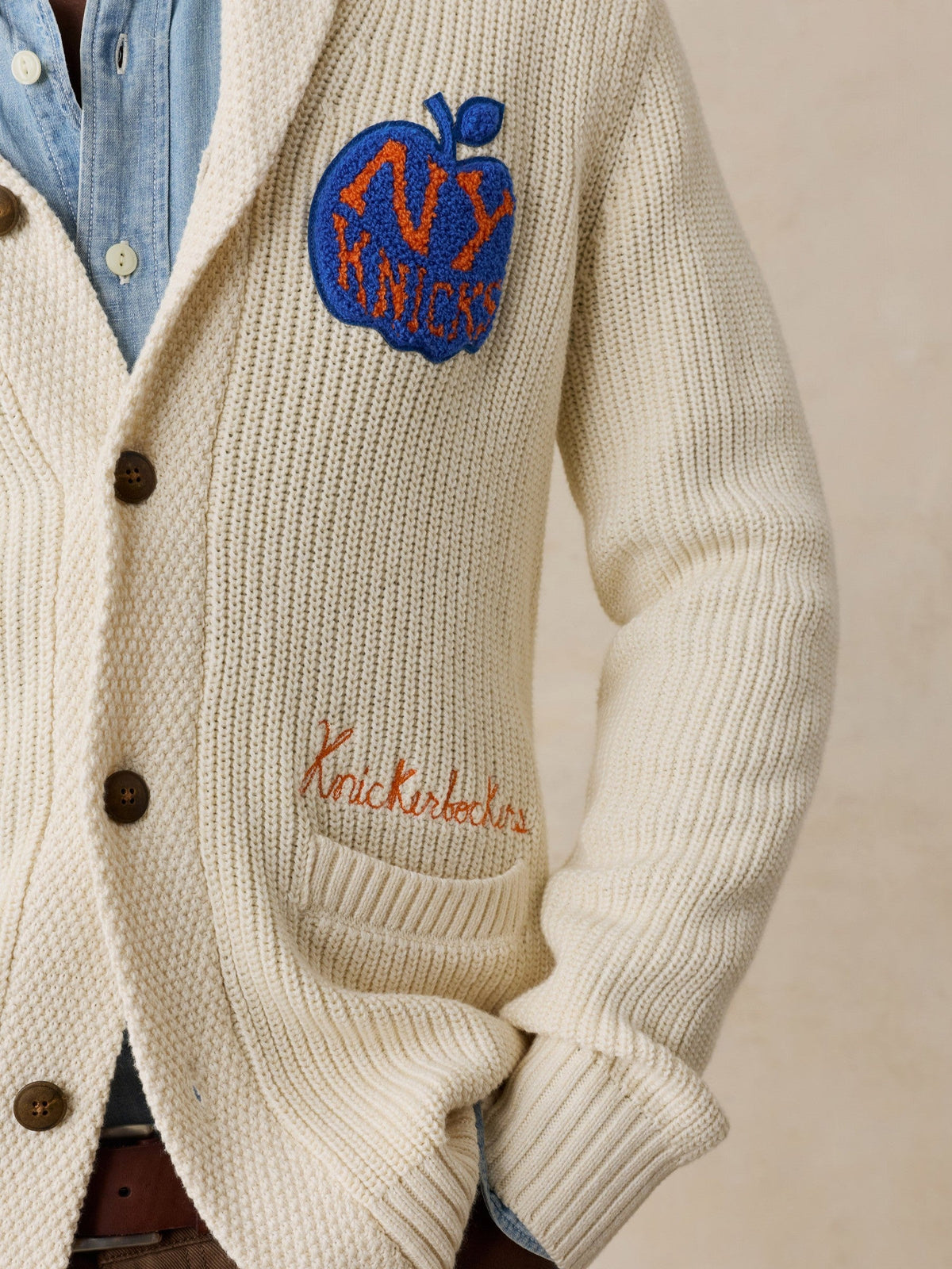 NY Knicks Marled Cotton Cardigan - Ivory