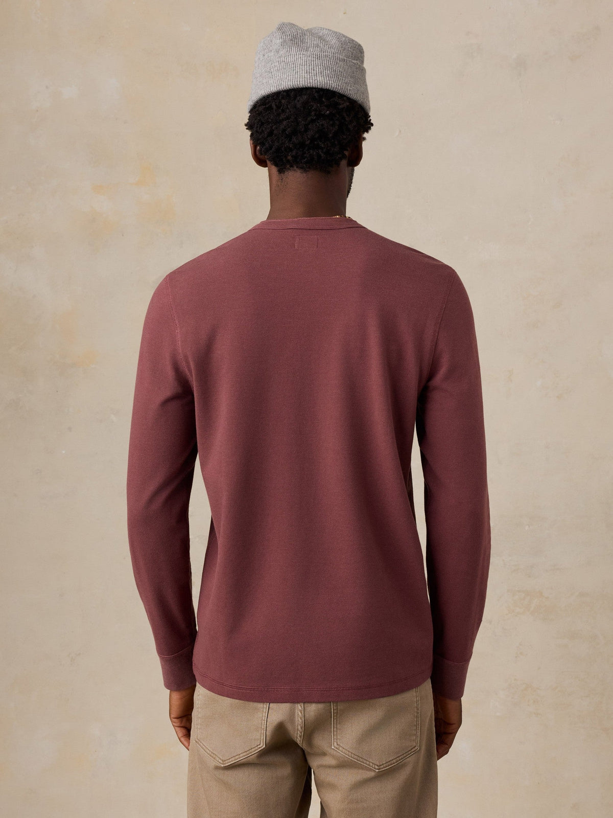 Long-Sleeve Waffle Henley - Autumn Mahogany