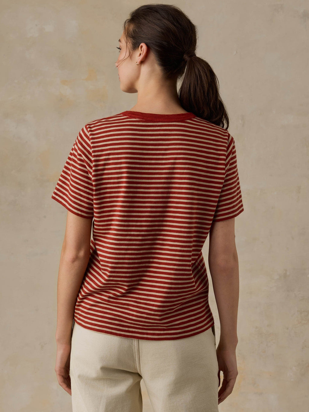 Sunwashed Regenerative Tee - Red Ochre Mini Stripe