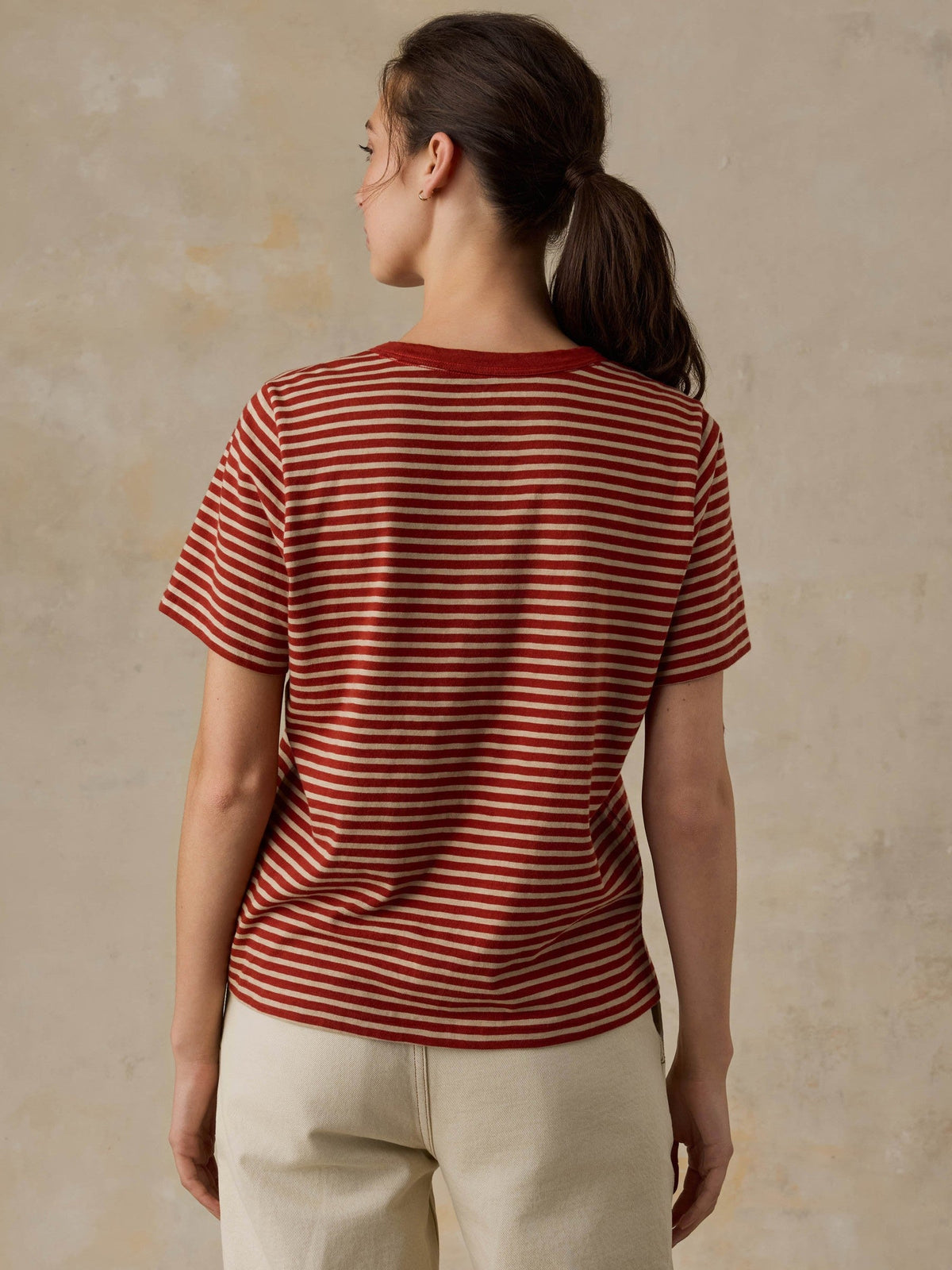 Sunwashed Regenerative Tee - Red Ochre Mini Stripe
