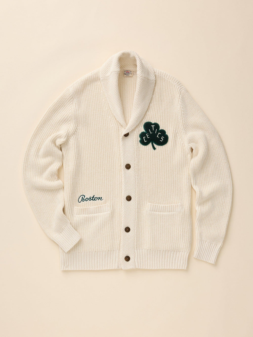 Boston Celtics Marled Cotton Cardigan - Ivory