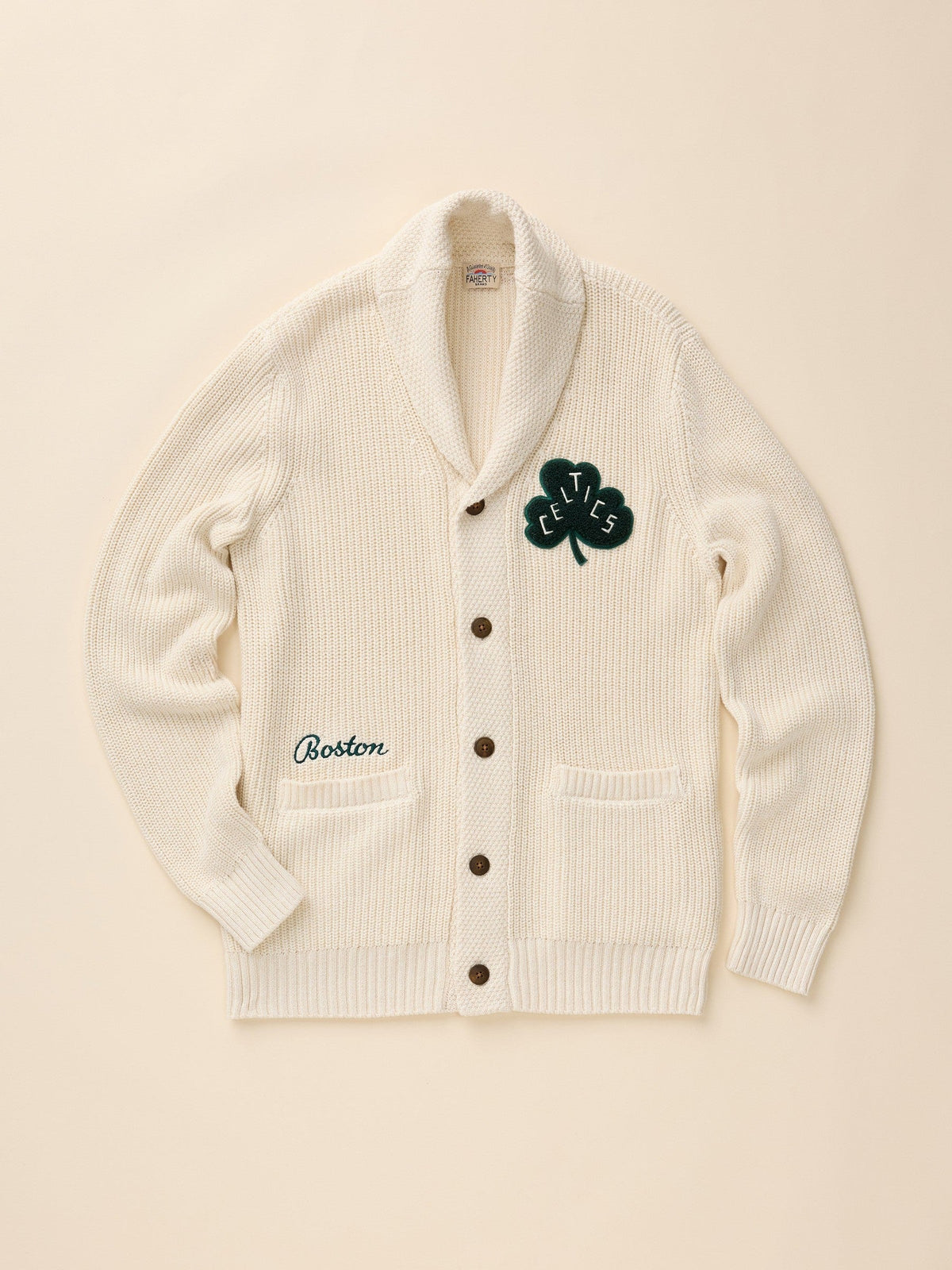 Boston Celtics Marled Cotton Cardigan - Ivory
