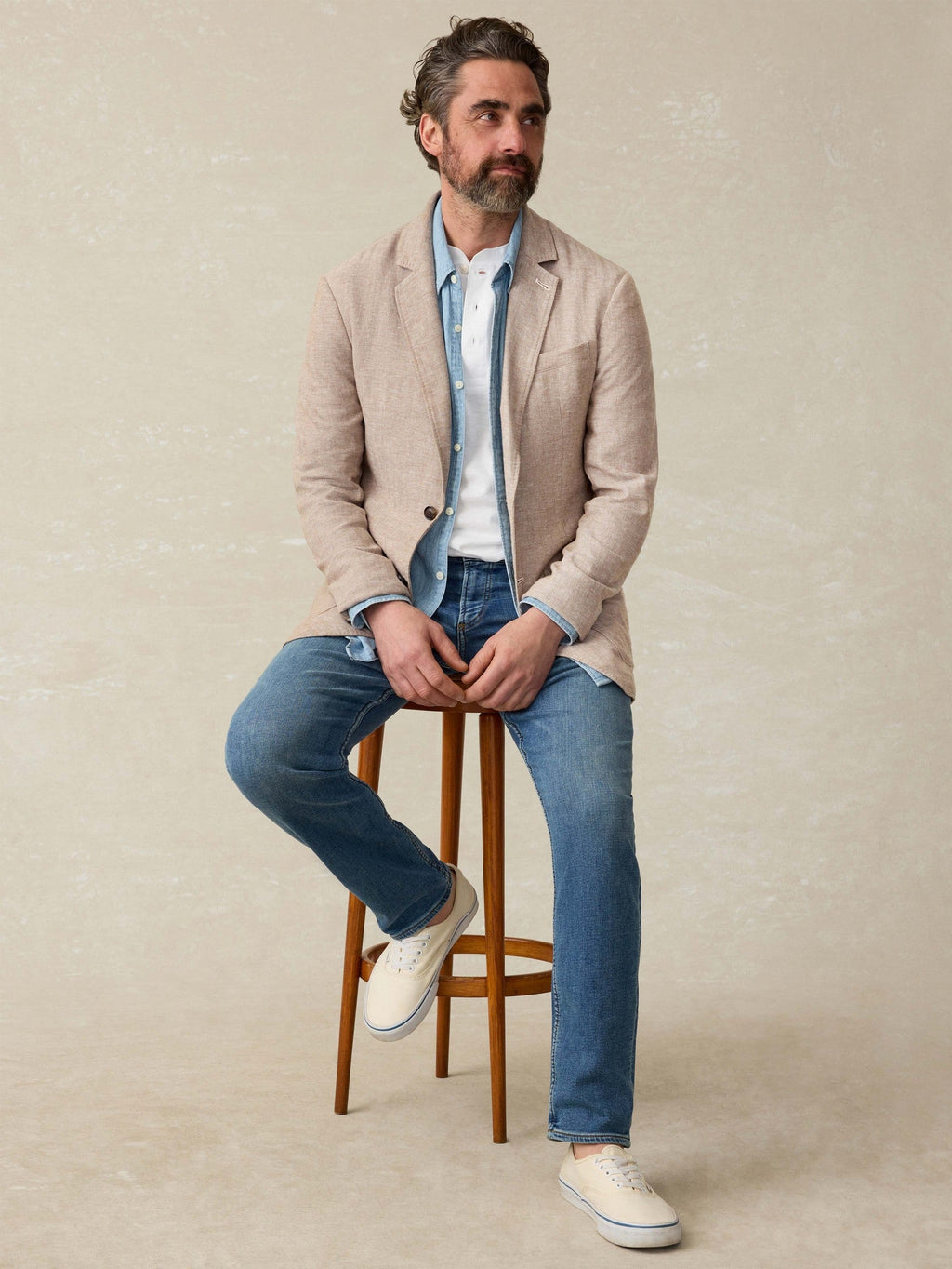 Movement Linen Blazer - Wolf Sands Herringbone