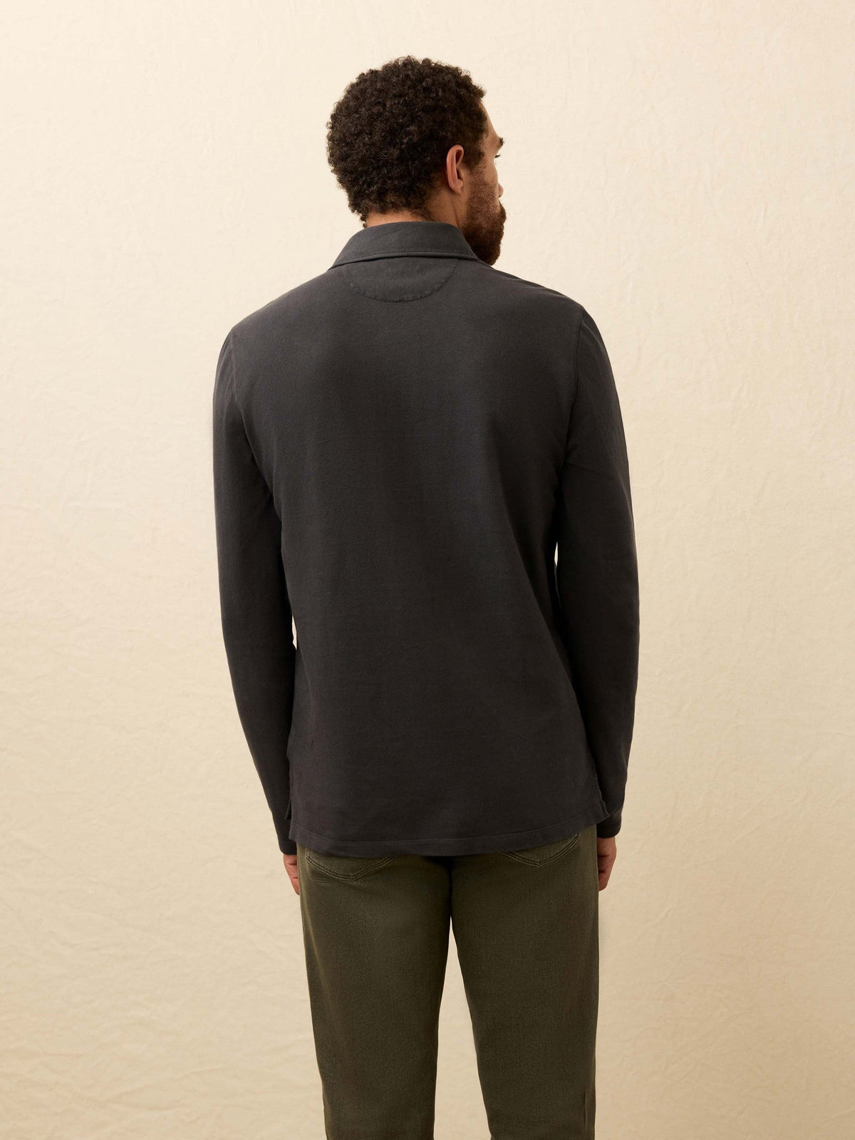 Long-Sleeve Twill Knit Polo - Washed Charcoal