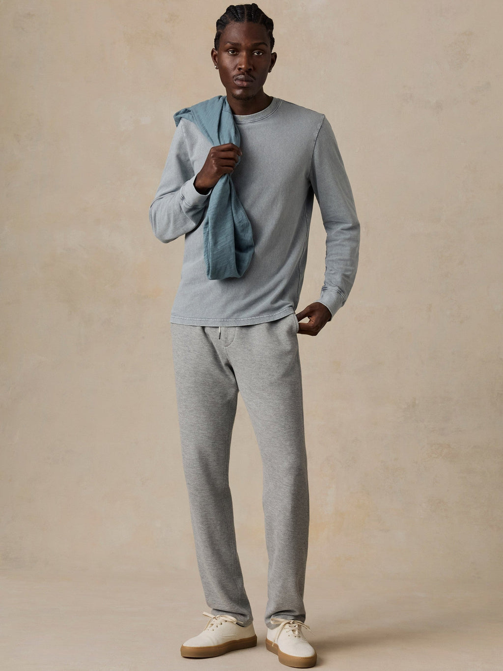 Long-Sleeve Recycled Terry Tee - Lakeshore Grey