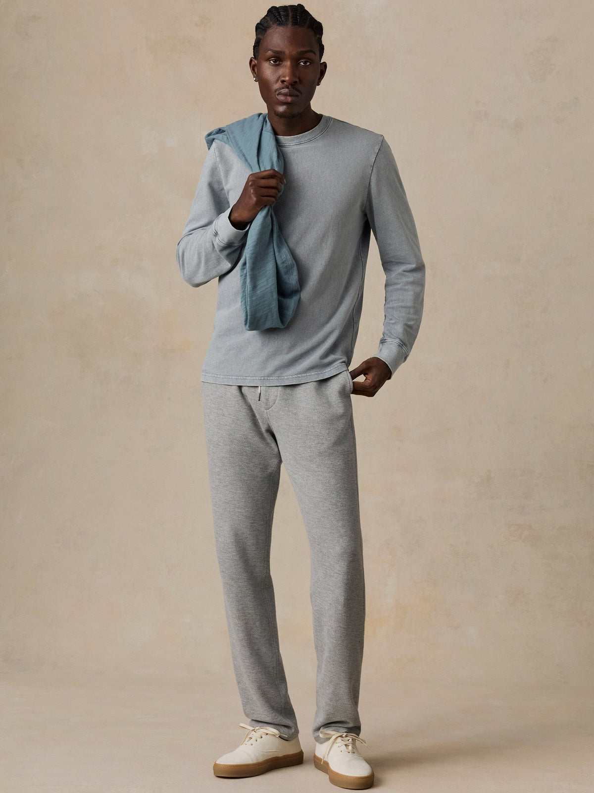 Long-Sleeve Recycled Terry Tee - Lakeshore Grey