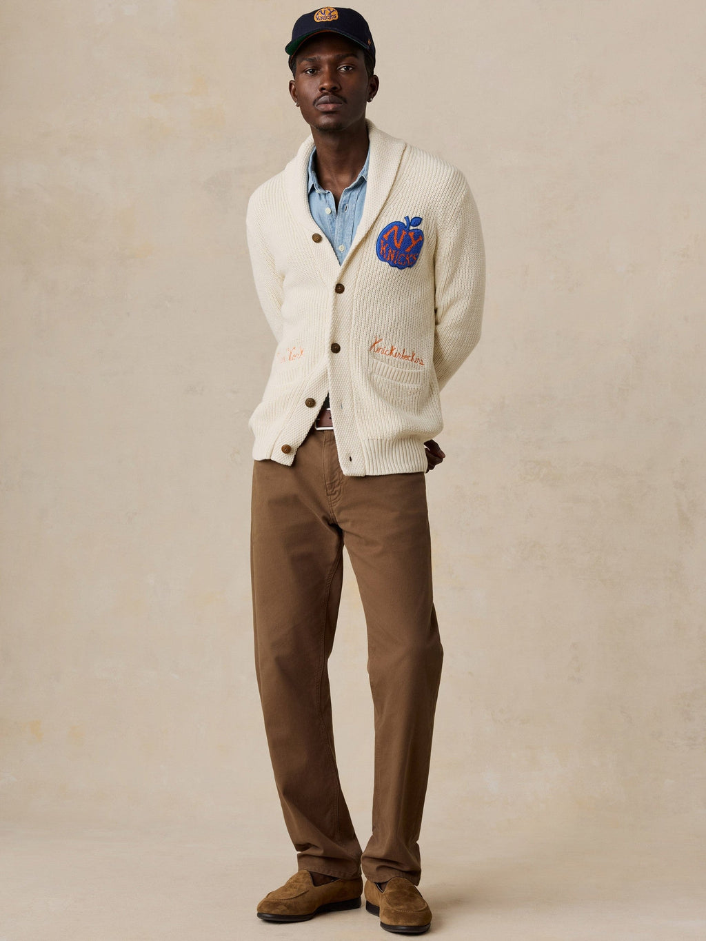 NY Knicks Marled Cotton Cardigan - Ivory