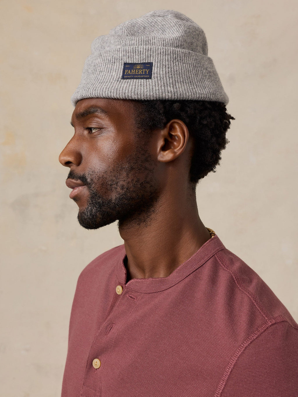 Long-Sleeve Waffle Henley - Autumn Mahogany