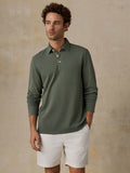 Long-Sleeve Sunwashed Pique Polo - Ridge Olive