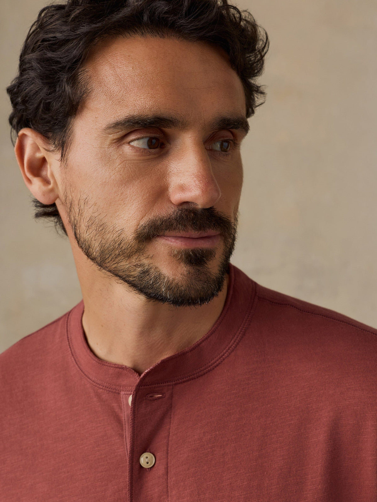 Short-Sleeve Sunwashed Regenerative Henley - Sunset Red