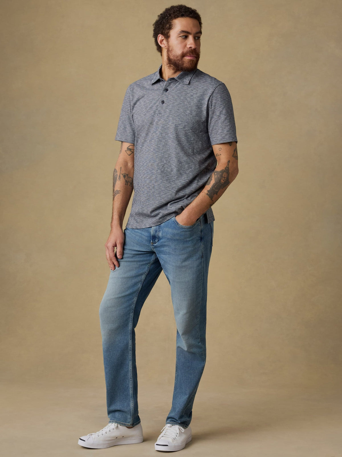 Sunwashed Tee Polo - Dune Stripe Navy