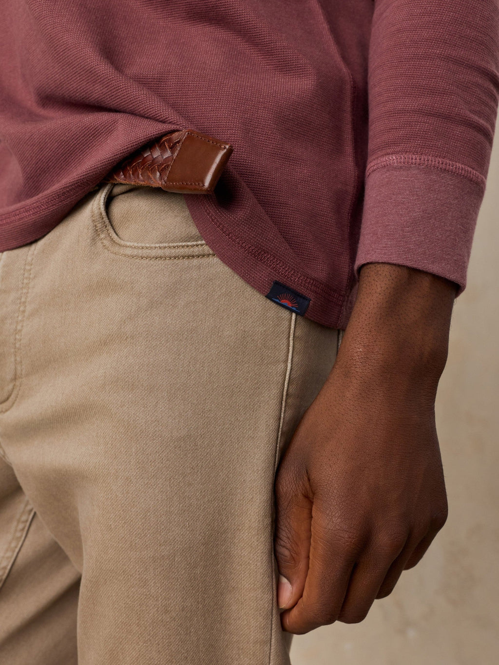 Long-Sleeve Waffle Henley - Autumn Mahogany