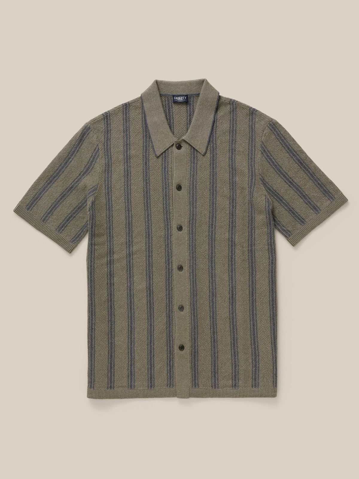 Short-Sleeve Sweater Shirt - Olive Safari Stripe