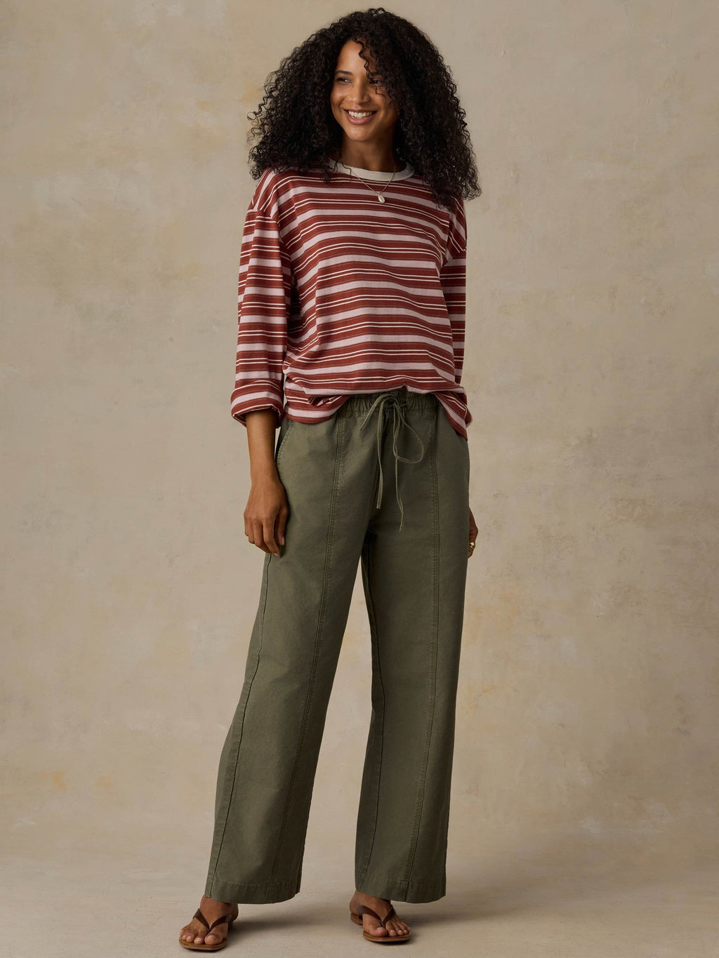 Sunwashed Long-Sleeve Retro Tee - Rosewood Stripe