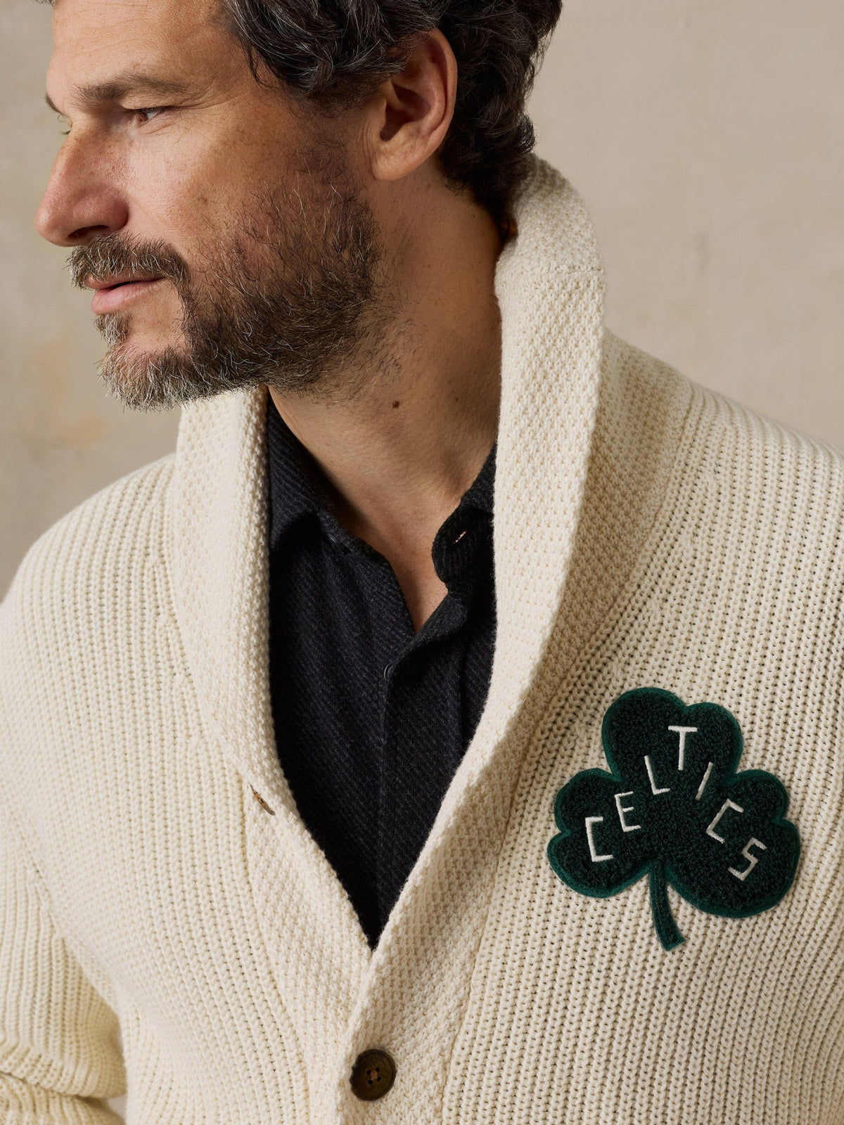 Boston Celtics Marled Cotton Cardigan - Ivory
