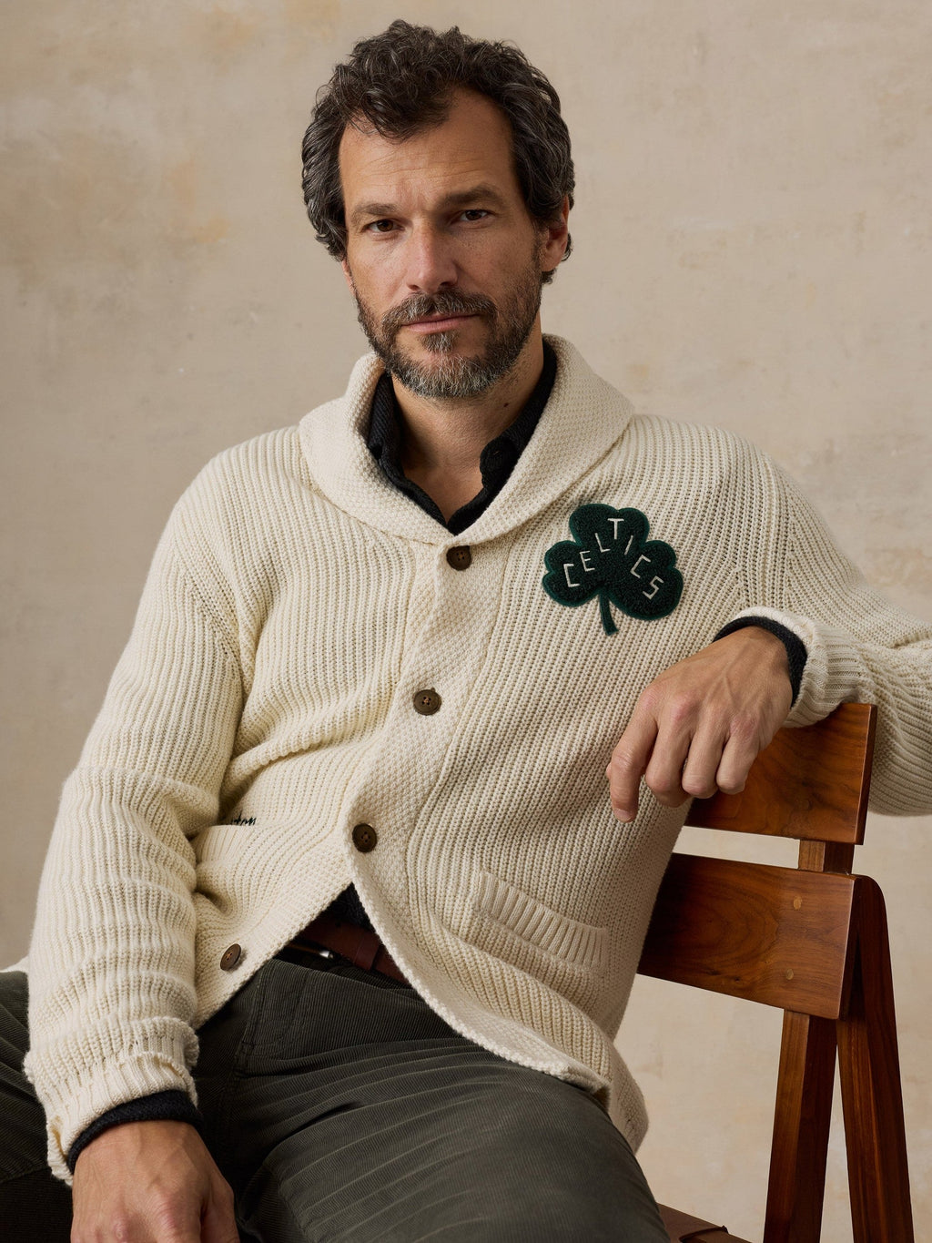 Boston Celtics Marled Cotton Cardigan - Ivory