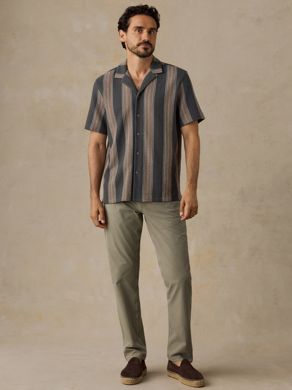 Short-Sleeve Oasis Camp Shirt - Charcoal Rust Stripe