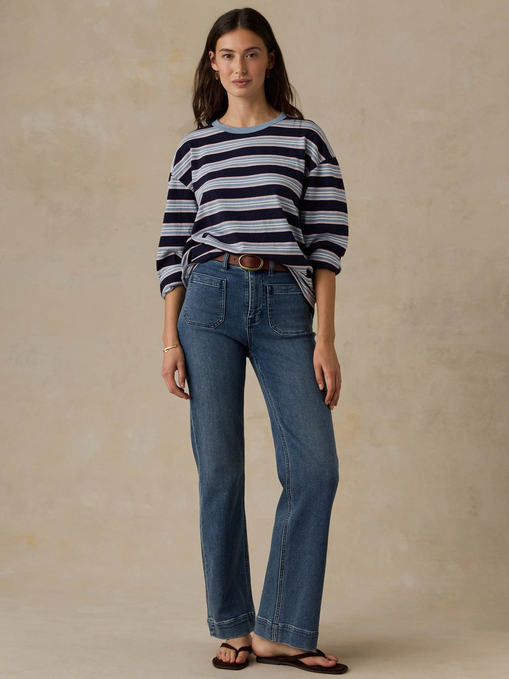 Sunwashed Long-Sleeve Retro Tee - Moonlit Tidal Stripe