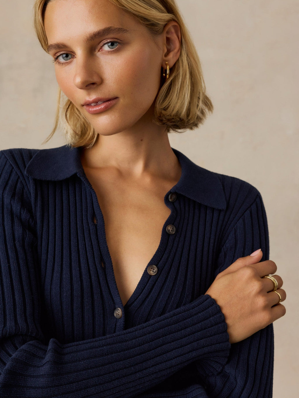 Sunwashed Cotton Ribbed Cardigan - Baritone Blue