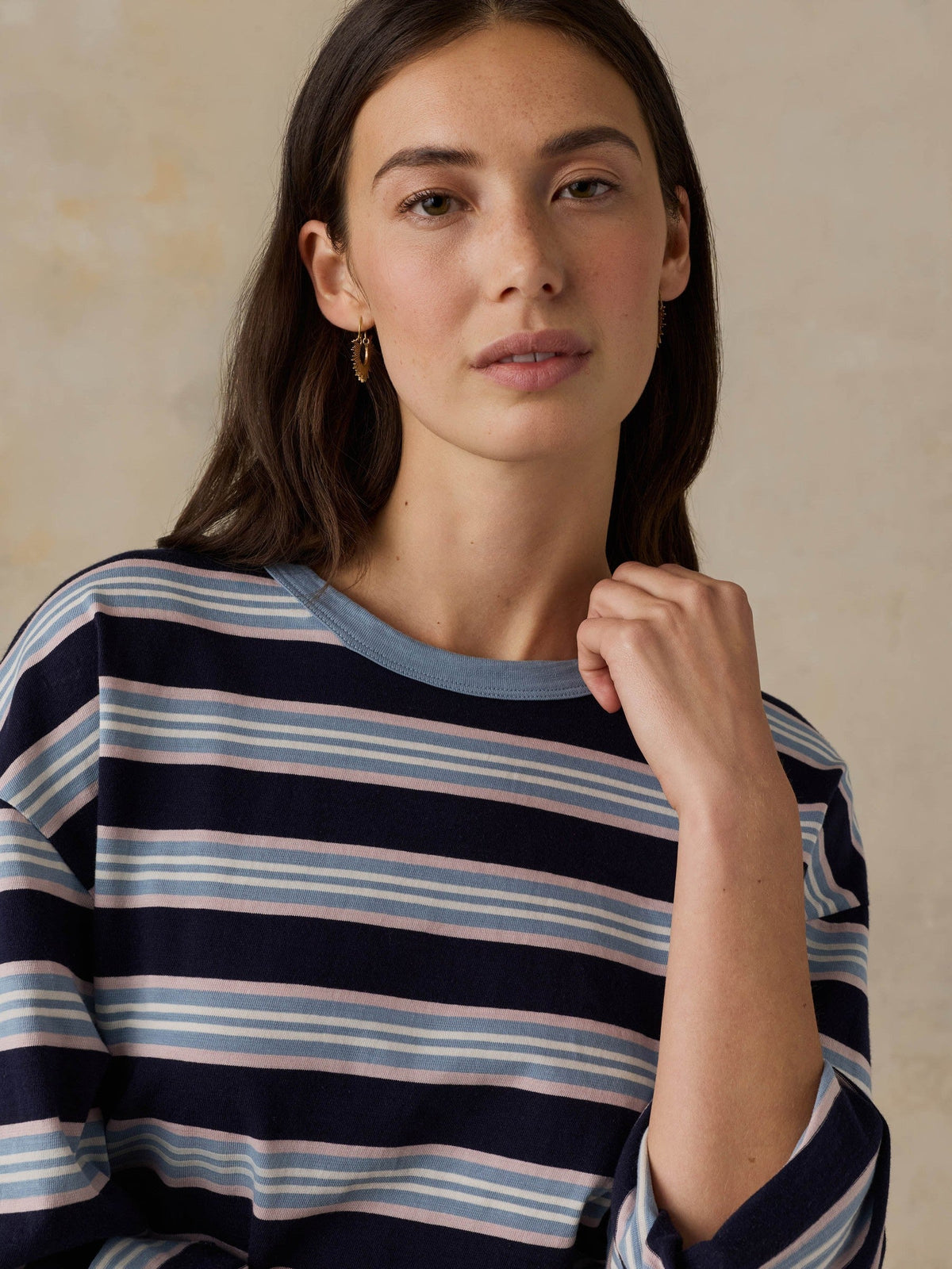Sunwashed Long-Sleeve Retro Tee - Moonlit Tidal Stripe