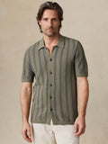 Short-Sleeve Sweater Shirt - Olive Safari Stripe
